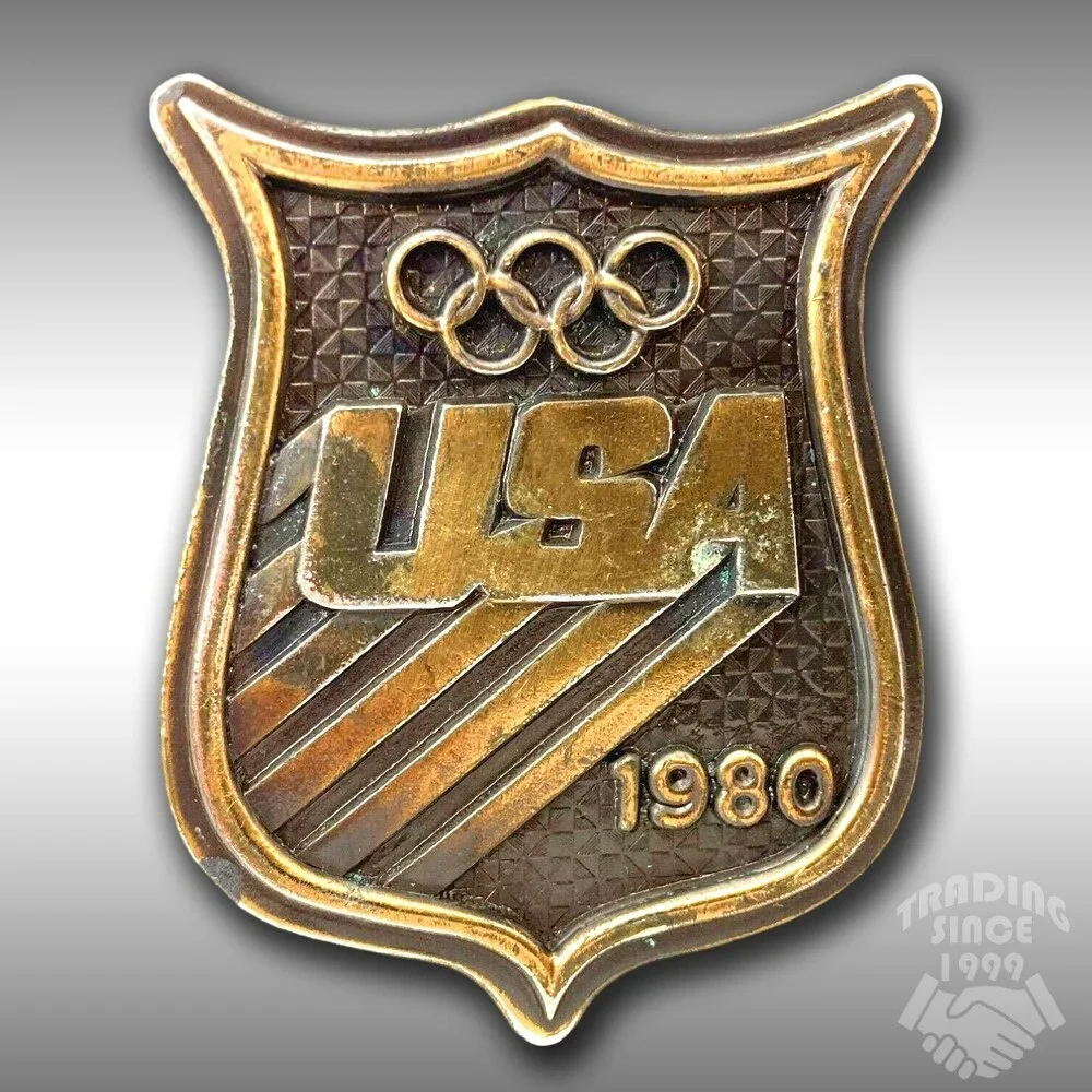 Belt Buckle 1980 USA Olympics The XIII Olympic Winter‎ Games Gold Color USA